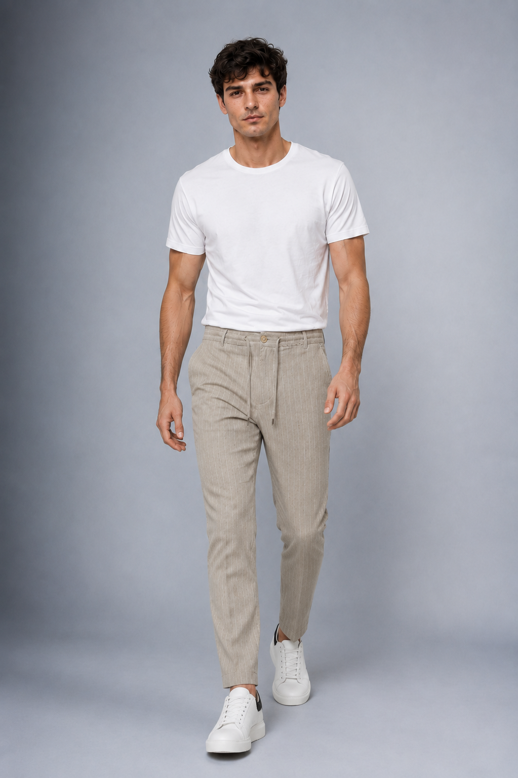 Dokuma Kumaş Çizgili Jogger Pantolon E1101-B
