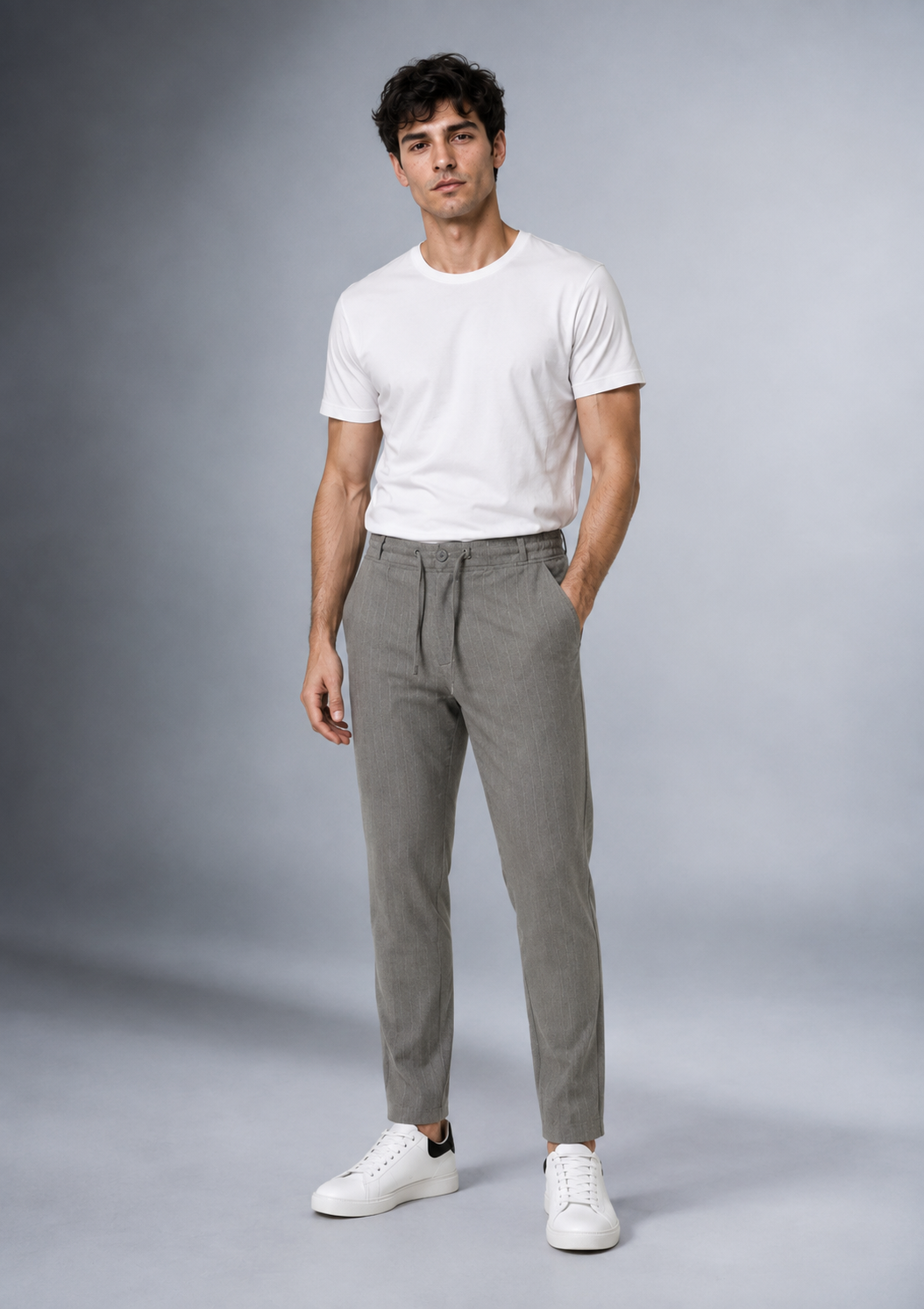 Dokuma Kumaş Çizgili Jogger Pantolon E1101-B