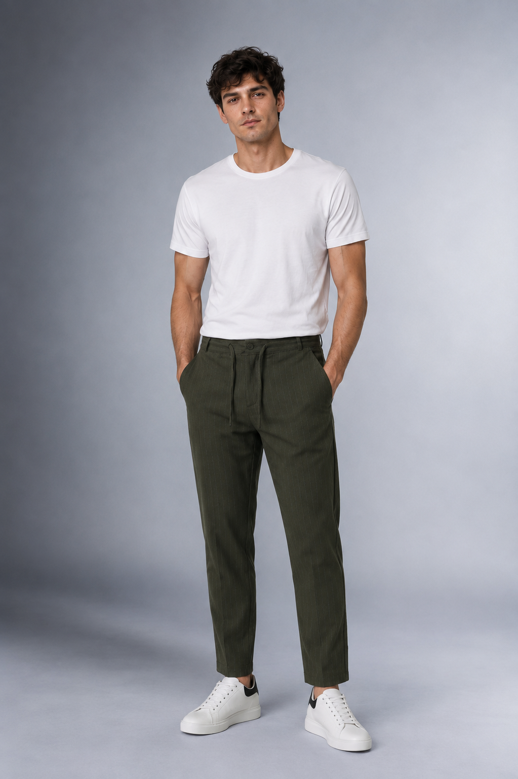 Dokuma Kumaş Çizgili Jogger Pantolon E1101-B