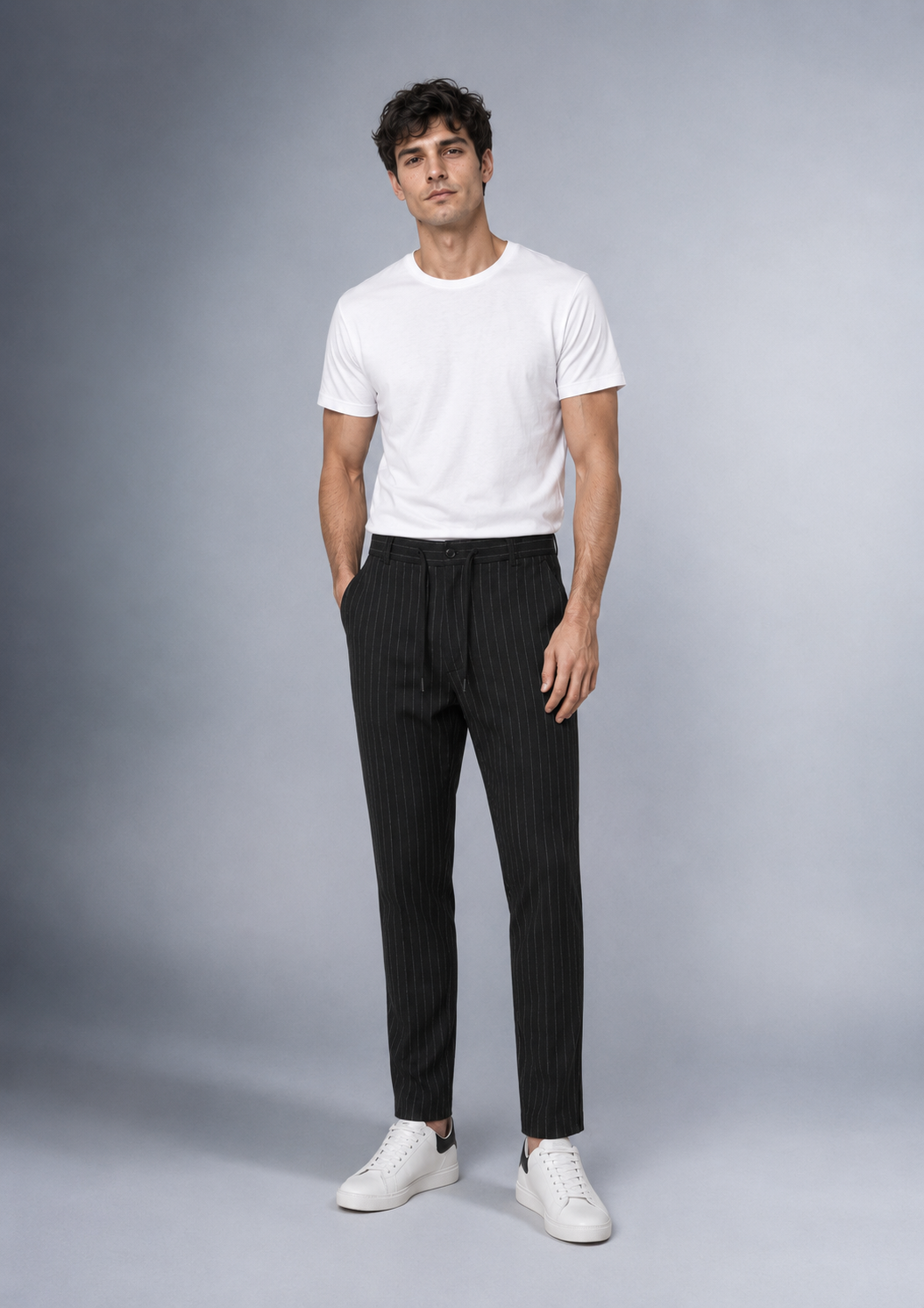 Dokuma Kumaş Çizgili Jogger Pantolon E1101-B