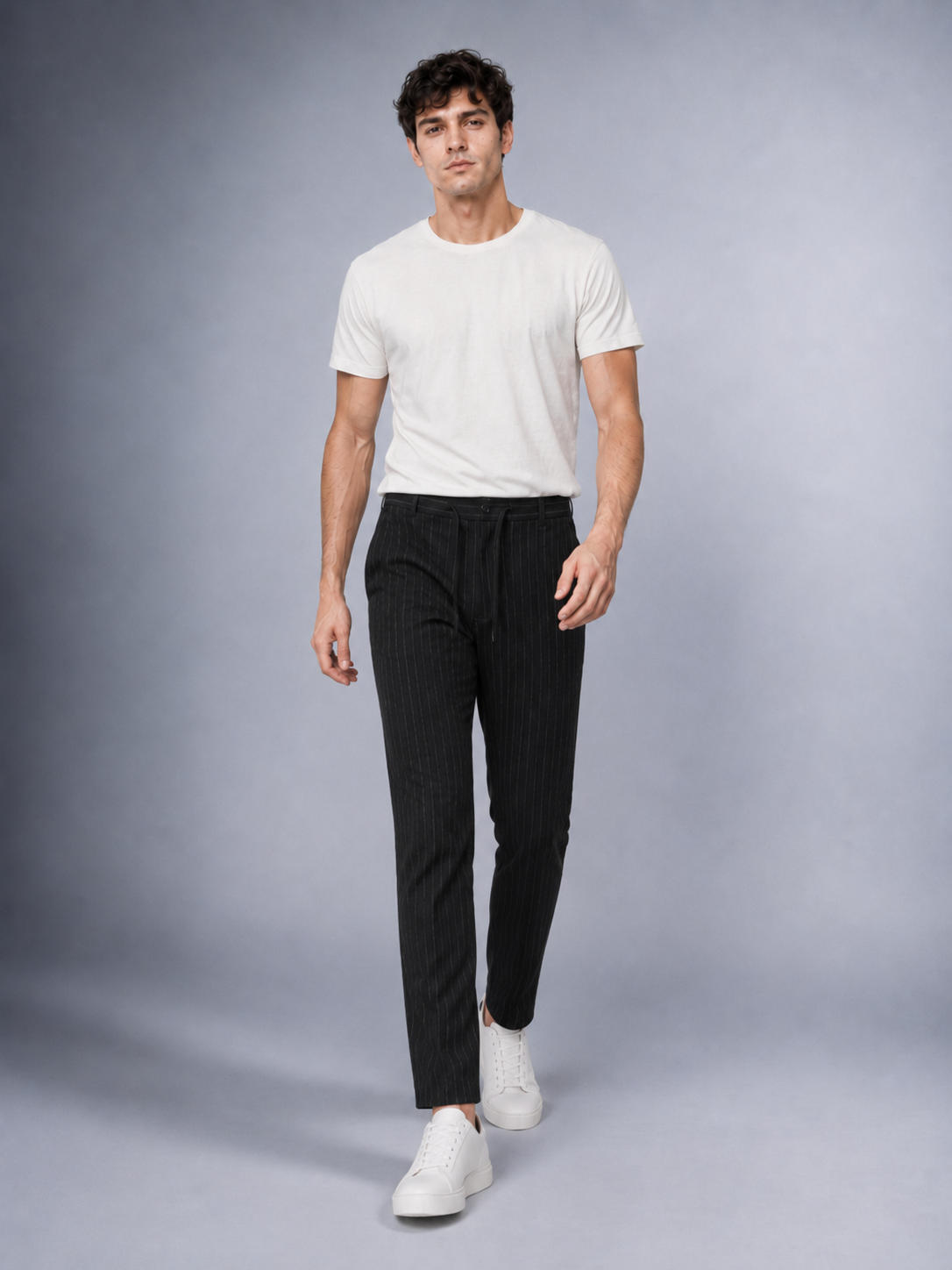 Dokuma Kumaş Çizgili Jogger Pantolon E1101-B