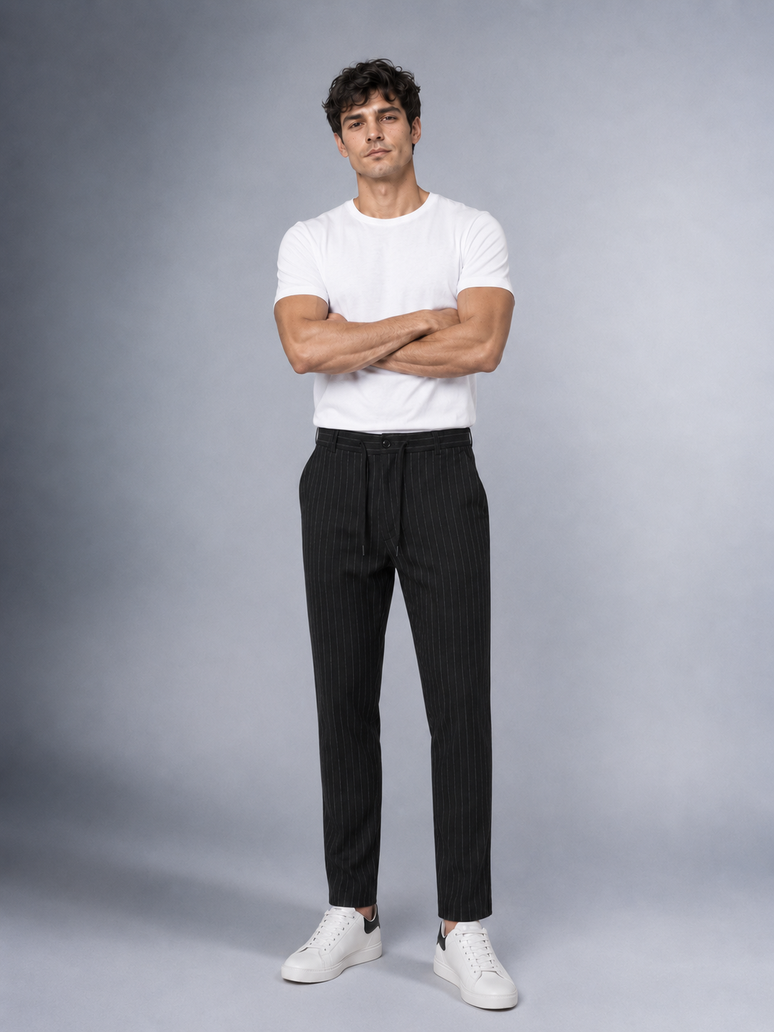 Dokuma Kumaş Çizgili Jogger Pantolon E1101-B