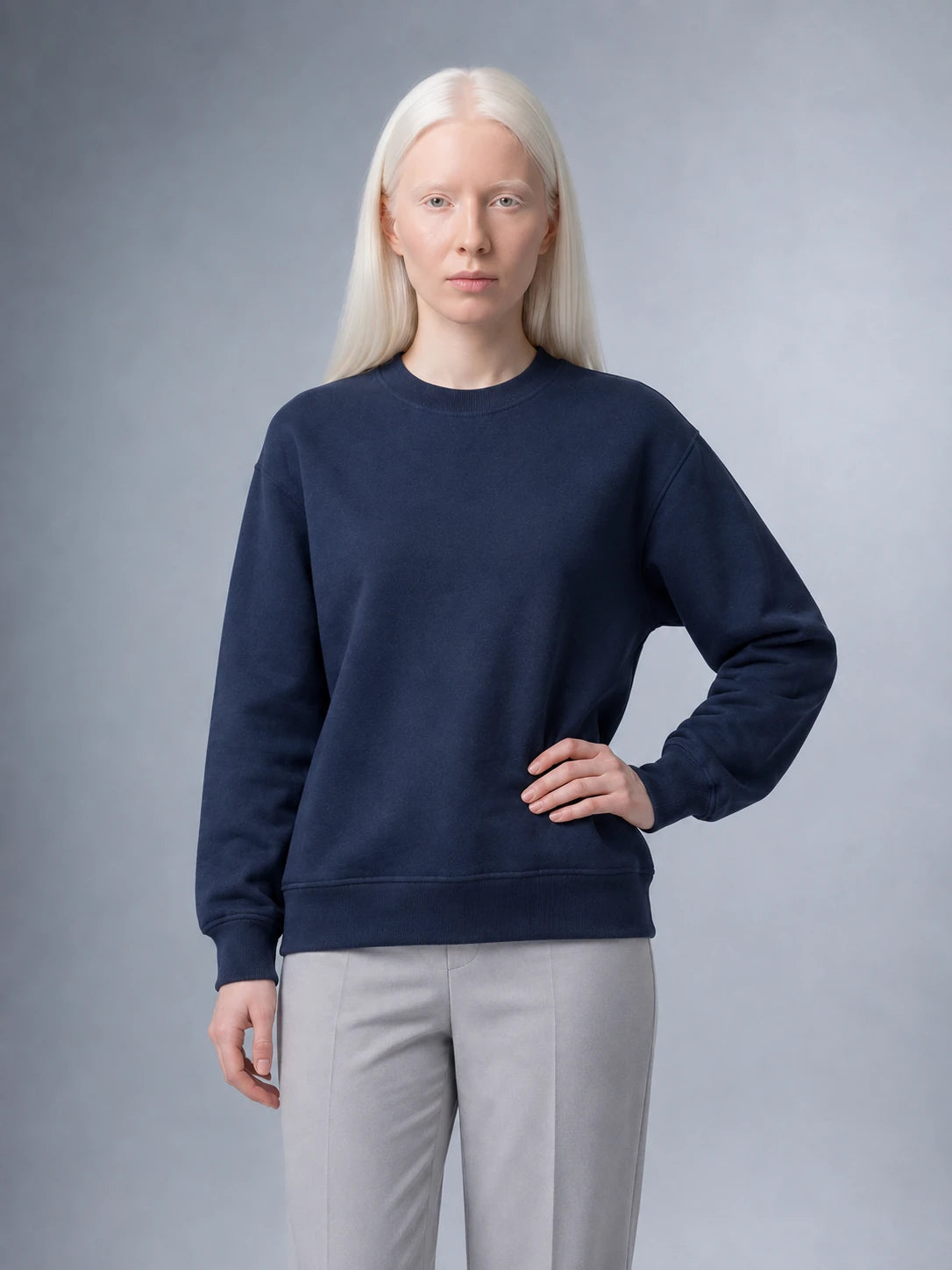 Rahat Kalıp Sıfır Yaka Lastikli Kol Selanik Kumaş Sweatshirt (UNİSEX) (E0700)