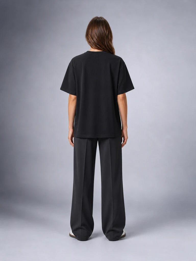 Kaliteli Modal Kumaş T-shirt Basic Oversiz Baskısız Siyah T-shirt (UNİSEX) (E0303)