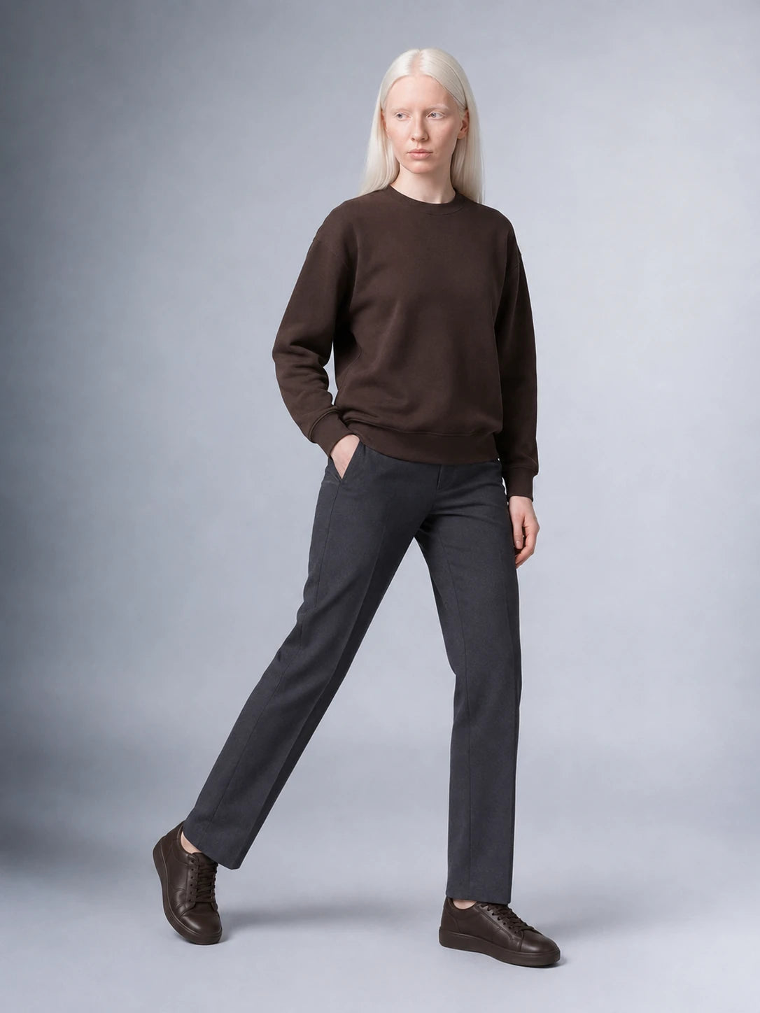 Rahat Kalıp Sıfır Yaka Lastikli Kol Selanik Kumaş Sweatshirt (UNİSEX) (E0700)