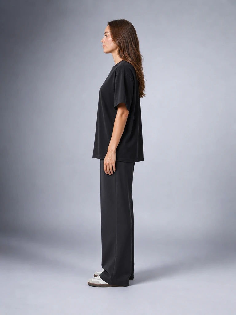 Kaliteli Modal Kumaş T-shirt Basic Oversiz Baskısız Siyah T-shirt (UNİSEX) (E0303)