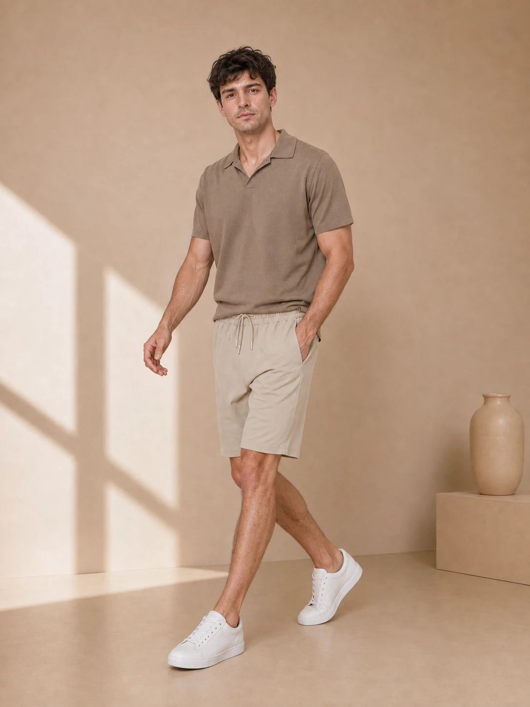 Yan Cepli Relaxed Beli Lastikli Paraşüt Kumaş Şort (E0105)