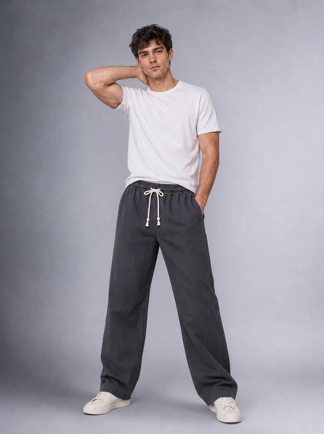 Müslin Görünümlü Baggy Pantolon Bol Kesim Rahat Günlük Pantolon (UNİSEX) (E10065)