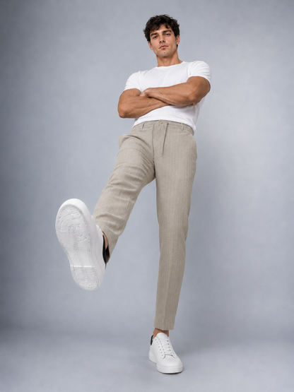 Dokuma Kumaş Çizgili Jogger  Pantolon E1101-B