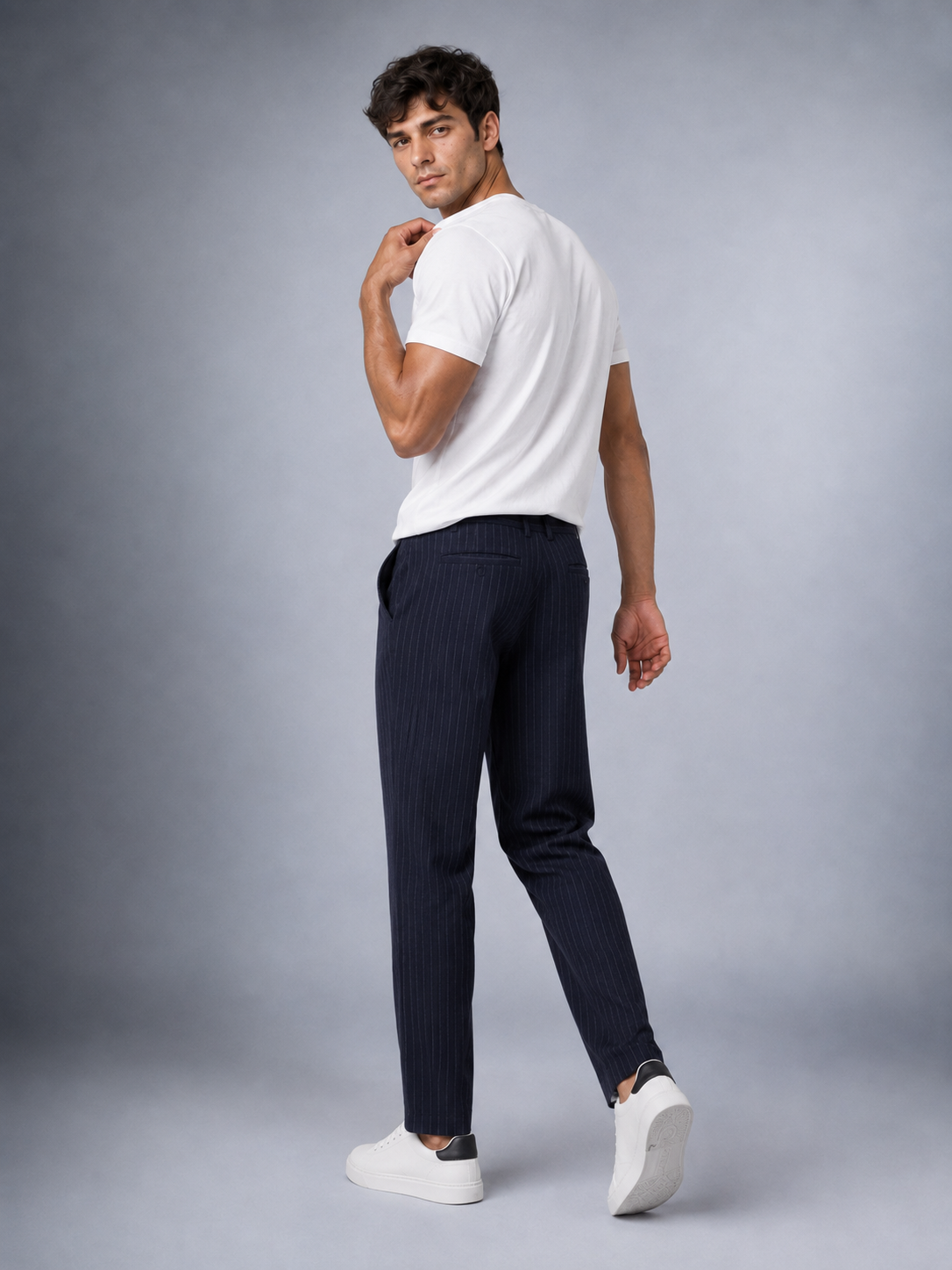 Dokuma Kumaş Çizgili Jogger  Pantolon E1101-B