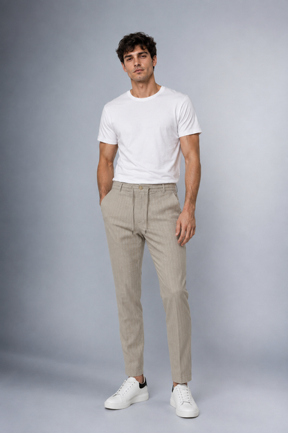 Dokuma Kumaş Çizgili Jogger  Pantolon E1101-B