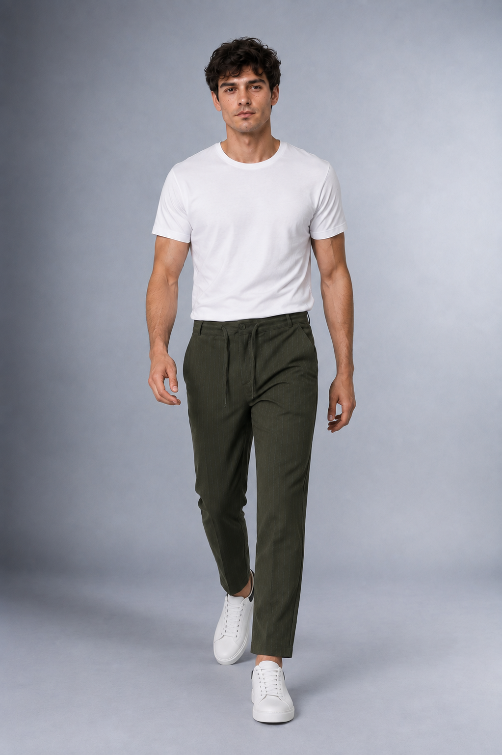 Dokuma Kumaş Çizgili Jogger  Pantolon E1101-B