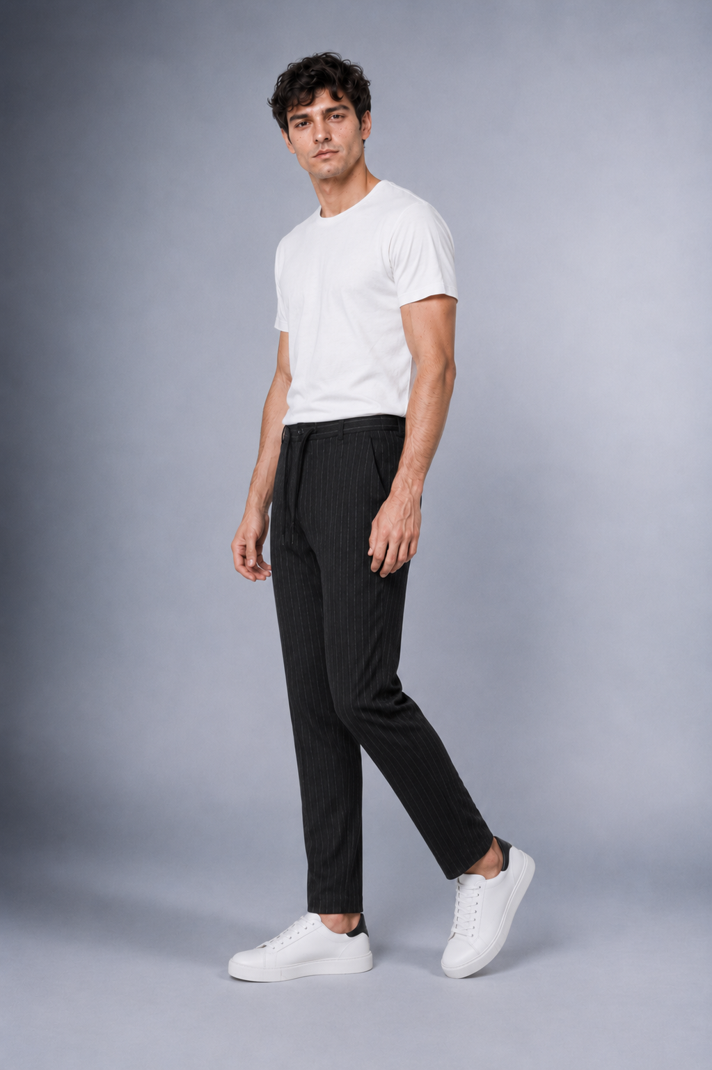 Dokuma Kumaş Çizgili Jogger  Pantolon E1101-B
