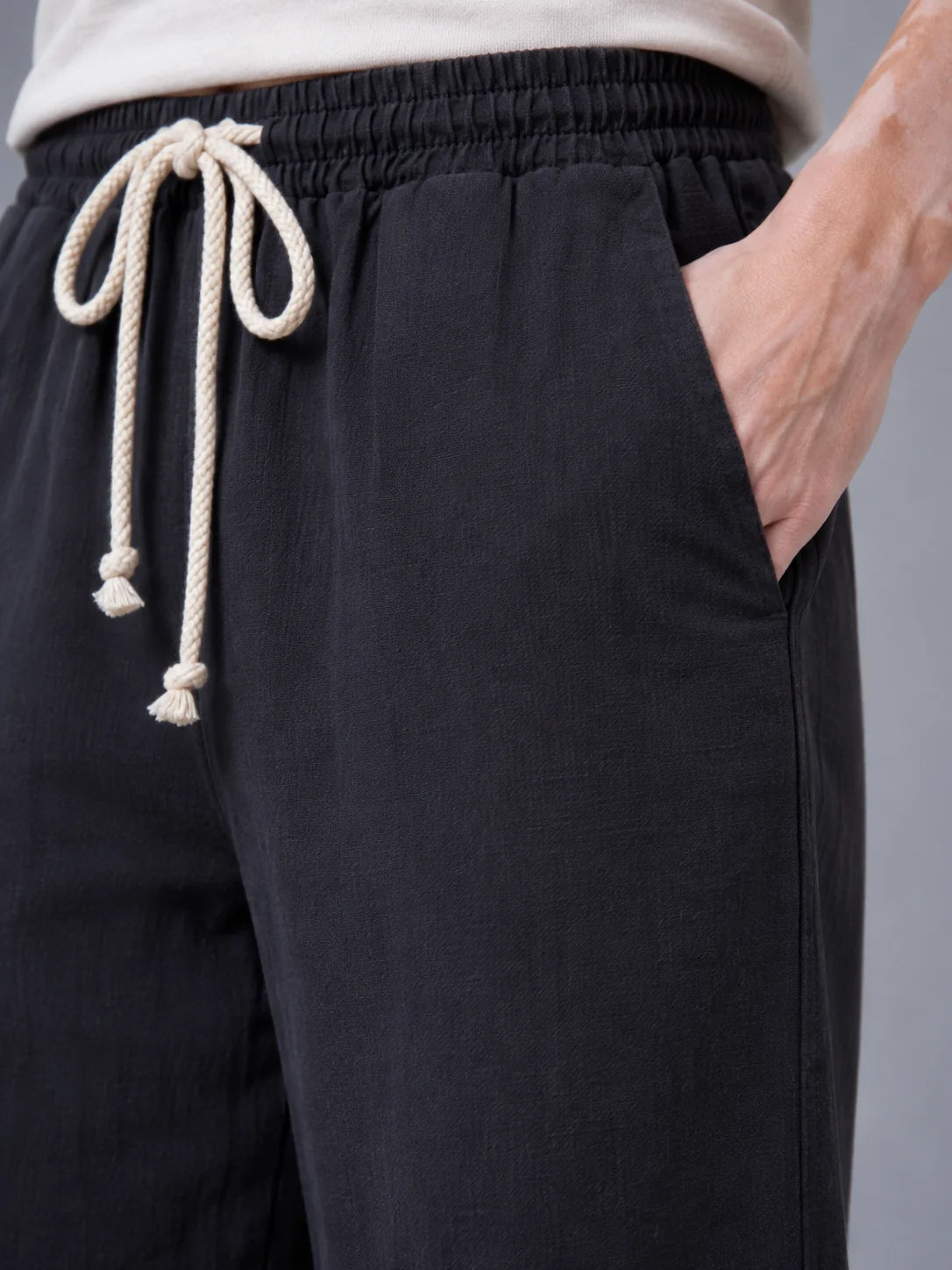  Bej Palazzo Keten Müslin Pantolon Geniş Paça Yüksek Bel E105