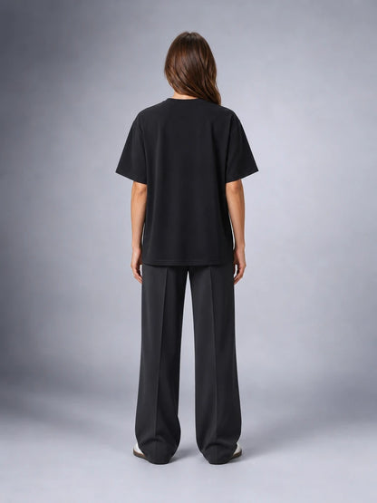 Kaliteli Modal Kumaş T-shirt Basic Oversiz Baskısız Siyah T-shirt (UNİSEX) (E0303)