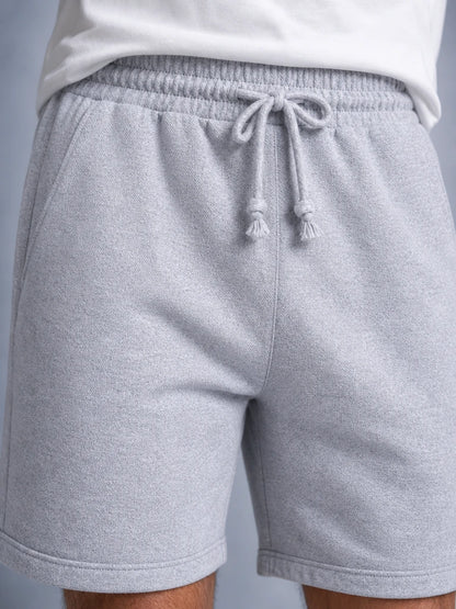 Double Paça Geniş Paça Lastikli Çift Cepli Pike Şort (E0402)