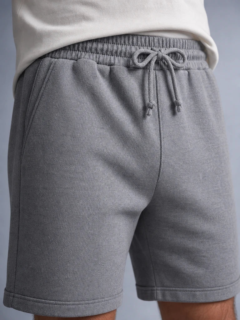Double Paça Geniş Paça Lastikli Çift Cepli Pike Şort (E0402)