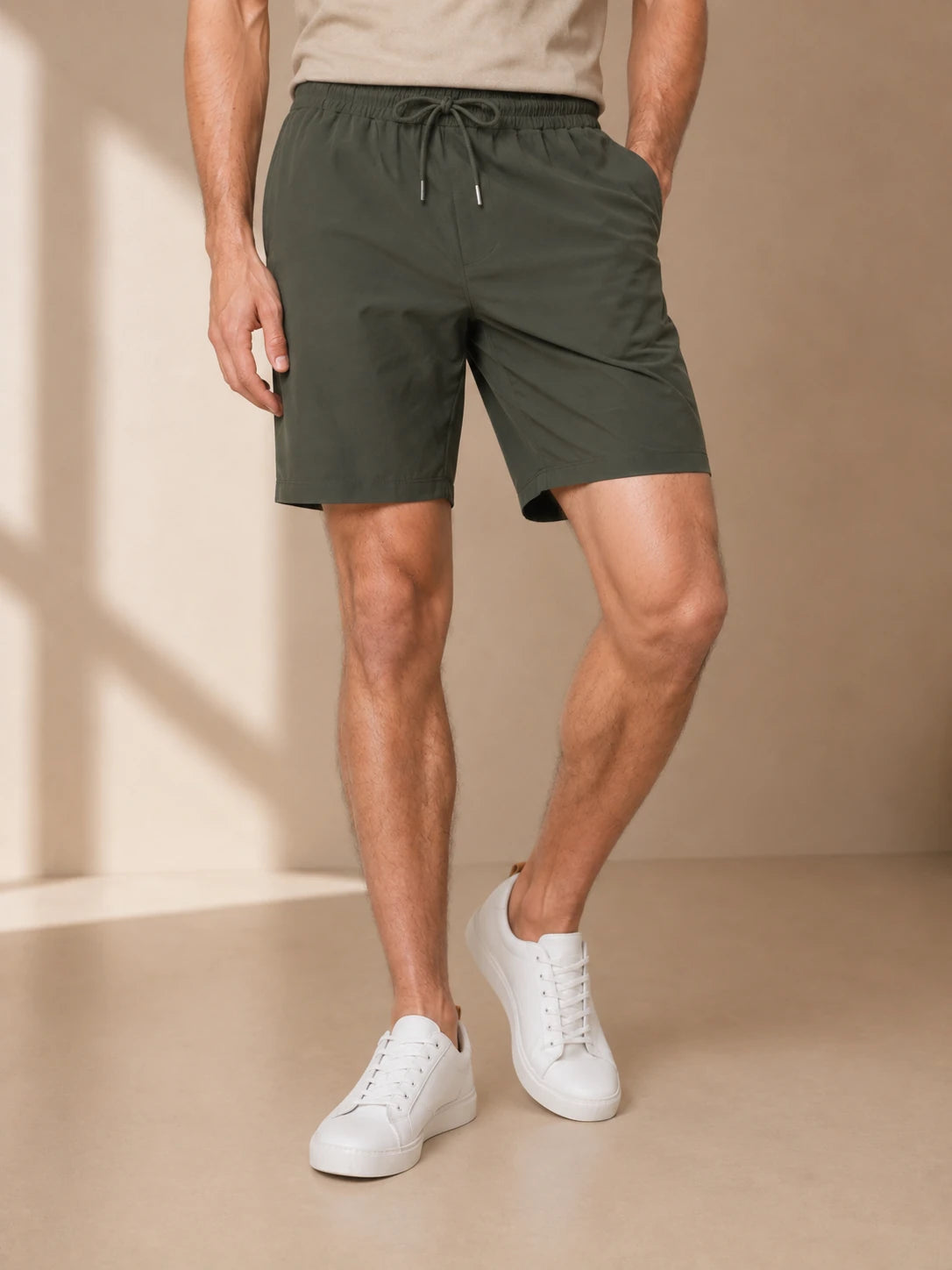 Yan Cepli Relaxed Beli Lastikli Paraşüt Kumaş Şort (E0105)