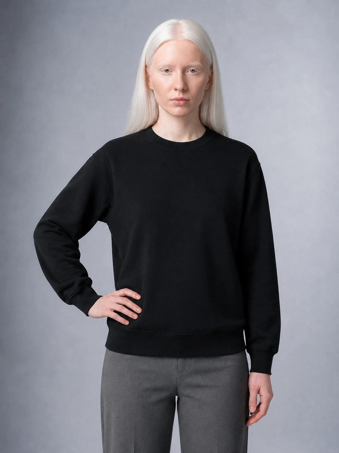 Rahat Kalıp Sıfır Yaka Lastikli Kol Selanik Kumaş Sweatshirt (UNİSEX) (E0700)