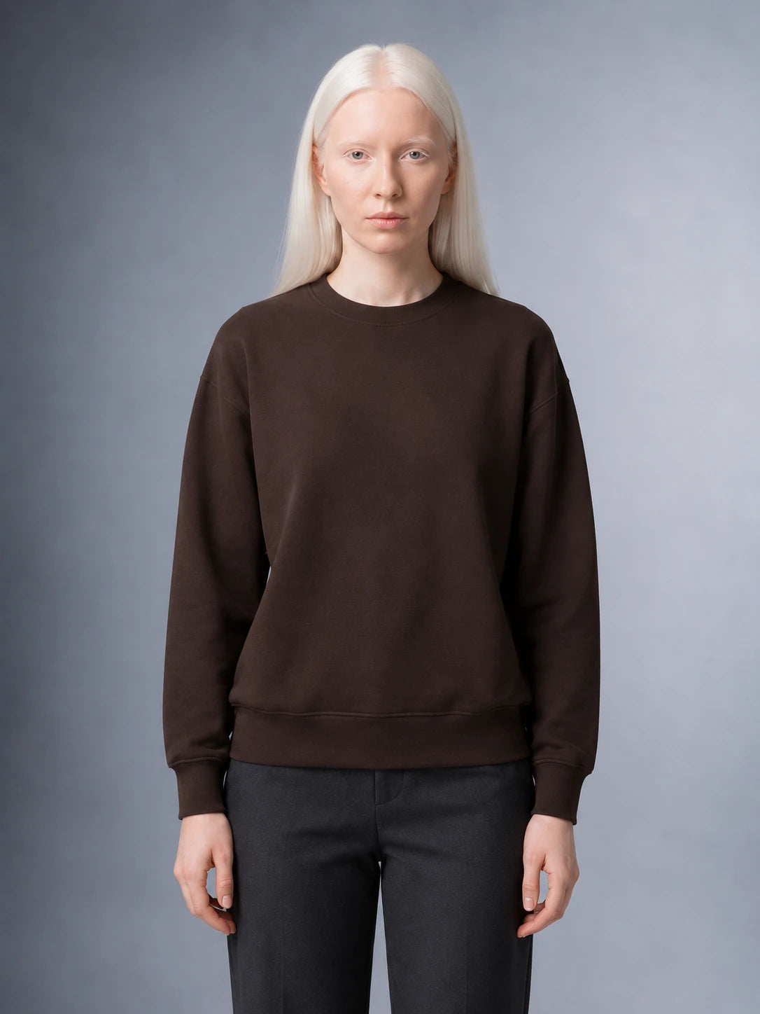 Rahat Kalıp Sıfır Yaka Lastikli Kol Selanik Kumaş Sweatshirt (UNİSEX) (E0700)