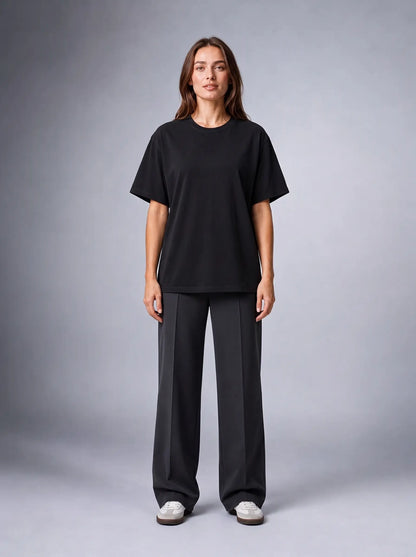 Kaliteli Modal Kumaş T-shirt Basic Oversiz Baskısız Siyah T-shirt (UNİSEX) (E0303)
