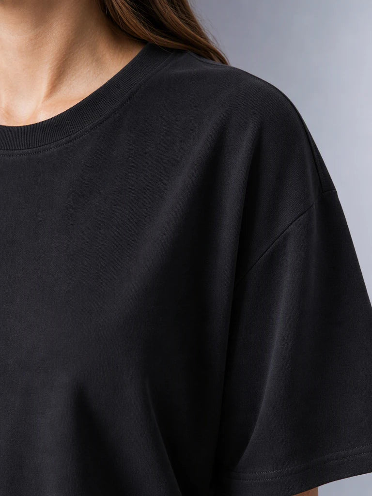 Kaliteli Modal Kumaş T-shirt Basic Oversiz Baskısız Siyah T-shirt (UNİSEX) (E0303)